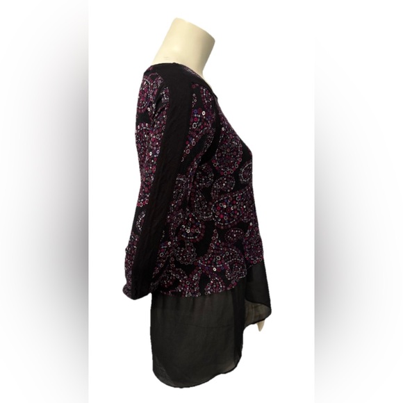 Michael Michael Kors Womens M Black Paisley Floral Print Long Sleeve Blouse Top - Picture 2 of 8